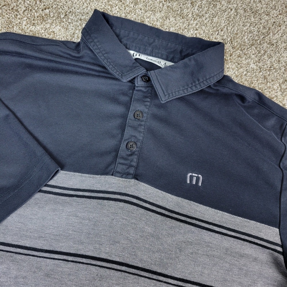 Travis Mathew Mens‎ Medium Black Gray Striped Performance Stretch Polo SS